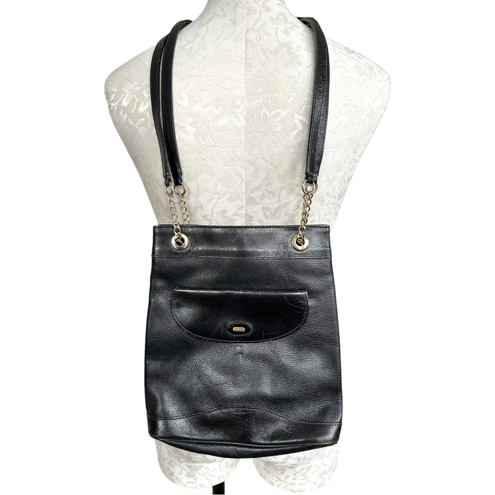 Bally Vintage Black Pebble Leather Bucket Gold Chain Shoulder Bag